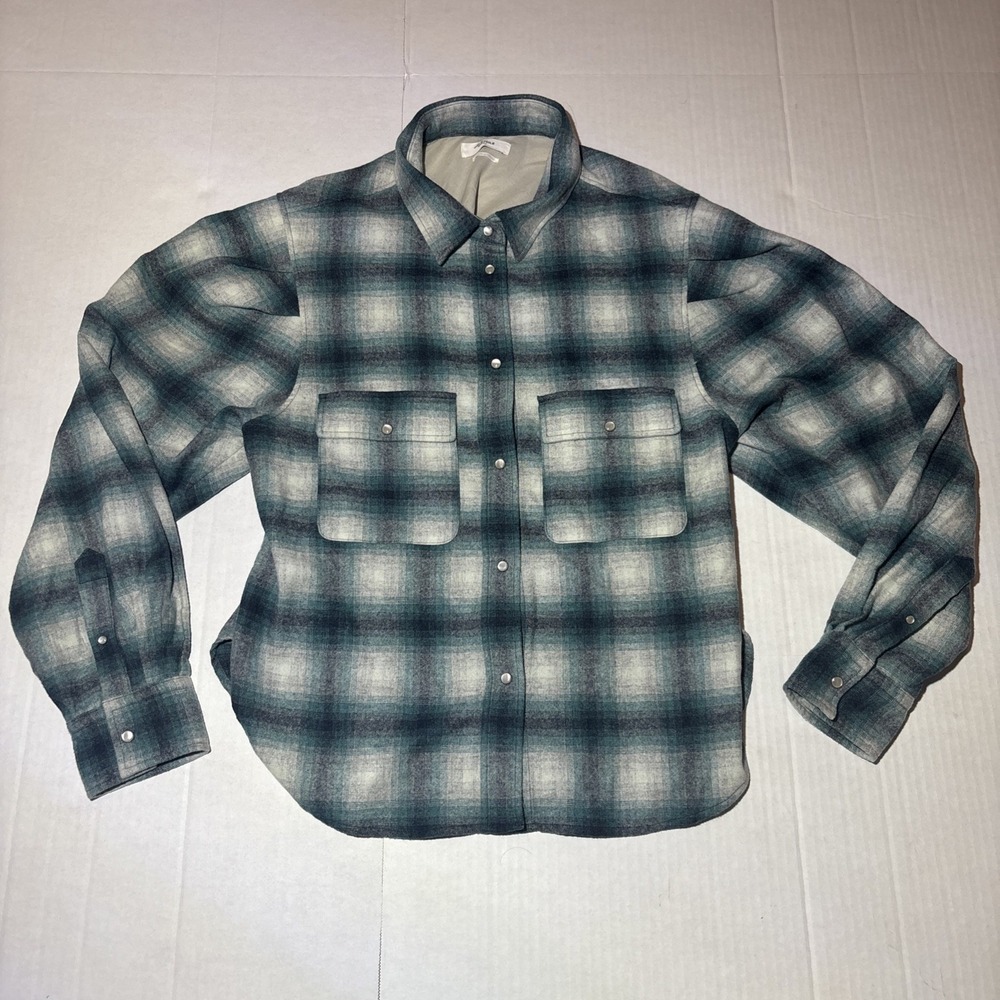 Isabel Etoile Marant Blue Pearl Snap Flannel Plaid Shirt Sz 44 Women Oversize